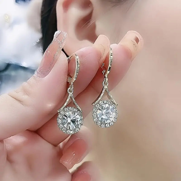 Elegant French-Inspired Cubic Zirconia Drop Earrings for Women, Perfect for Weddings & Parties