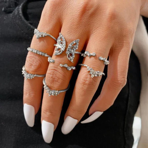 Sparkle Butterfly Diamond Silver - Ring Set Of 8