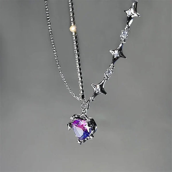 Crystal Heart Sparkle Chain Silver - Necklace