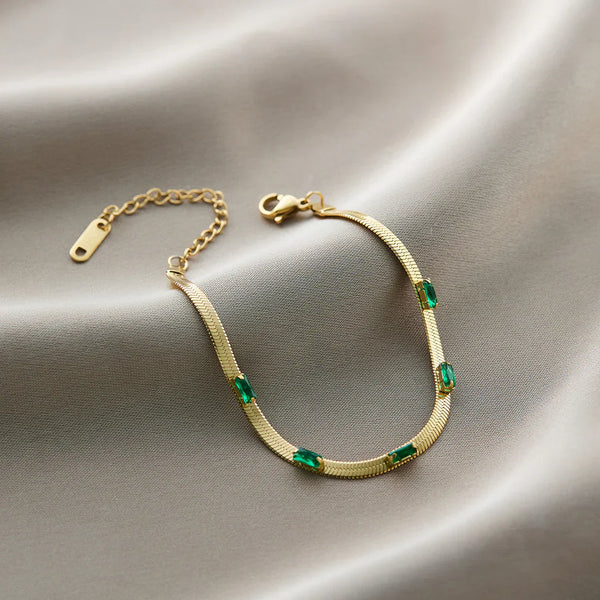 Green Gems Gold Chain - Bracelet