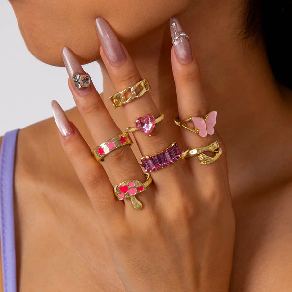 Butterfly Pink Series - Ring Set Of 7