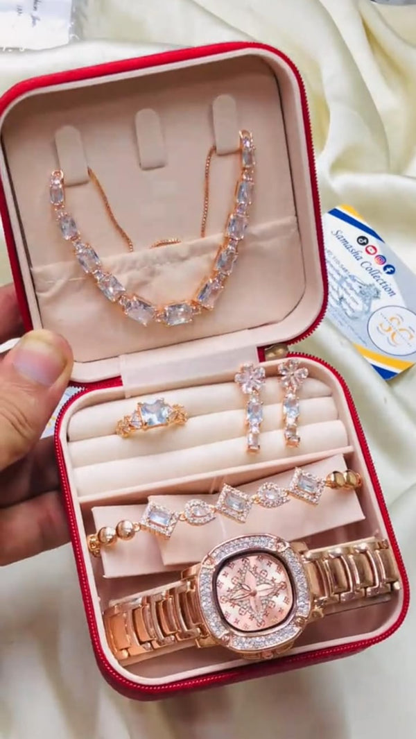 Royal Rose Gold Jewellery & Watch Set