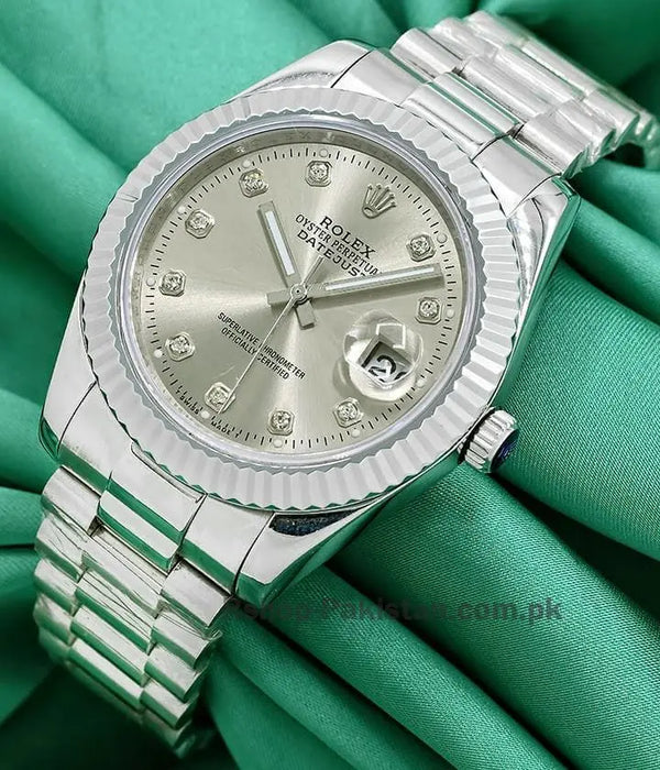 Silver Rolex datejust diamond dial Watch